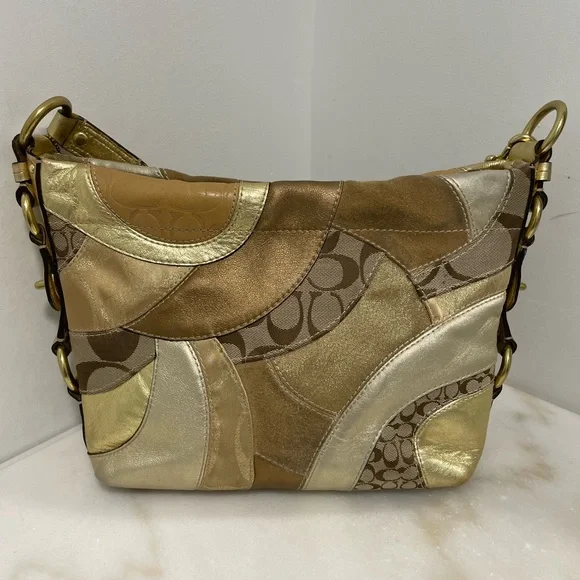 Coach Carly Gold Patchwork Shoulder Bag F14005 EUC - Picture 2 of 15